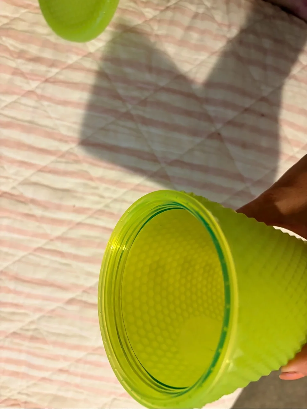 LIKE NEW Starbucks GLOW IN THE DARK Lime Green Studded Tumbler with Straw